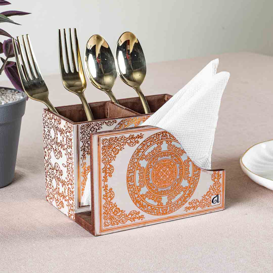Premium Abstract Gold Mdf Cutlery Npk Holder Design Six 6X4.5X4 Inch