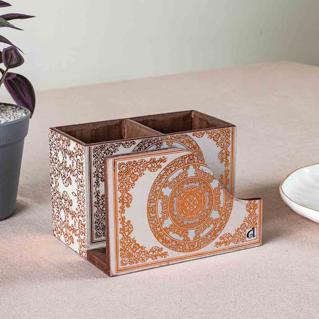 Premium Abstract Gold Mdf Cutlery Npk Holder Design Six 6X4.5X4 Inch