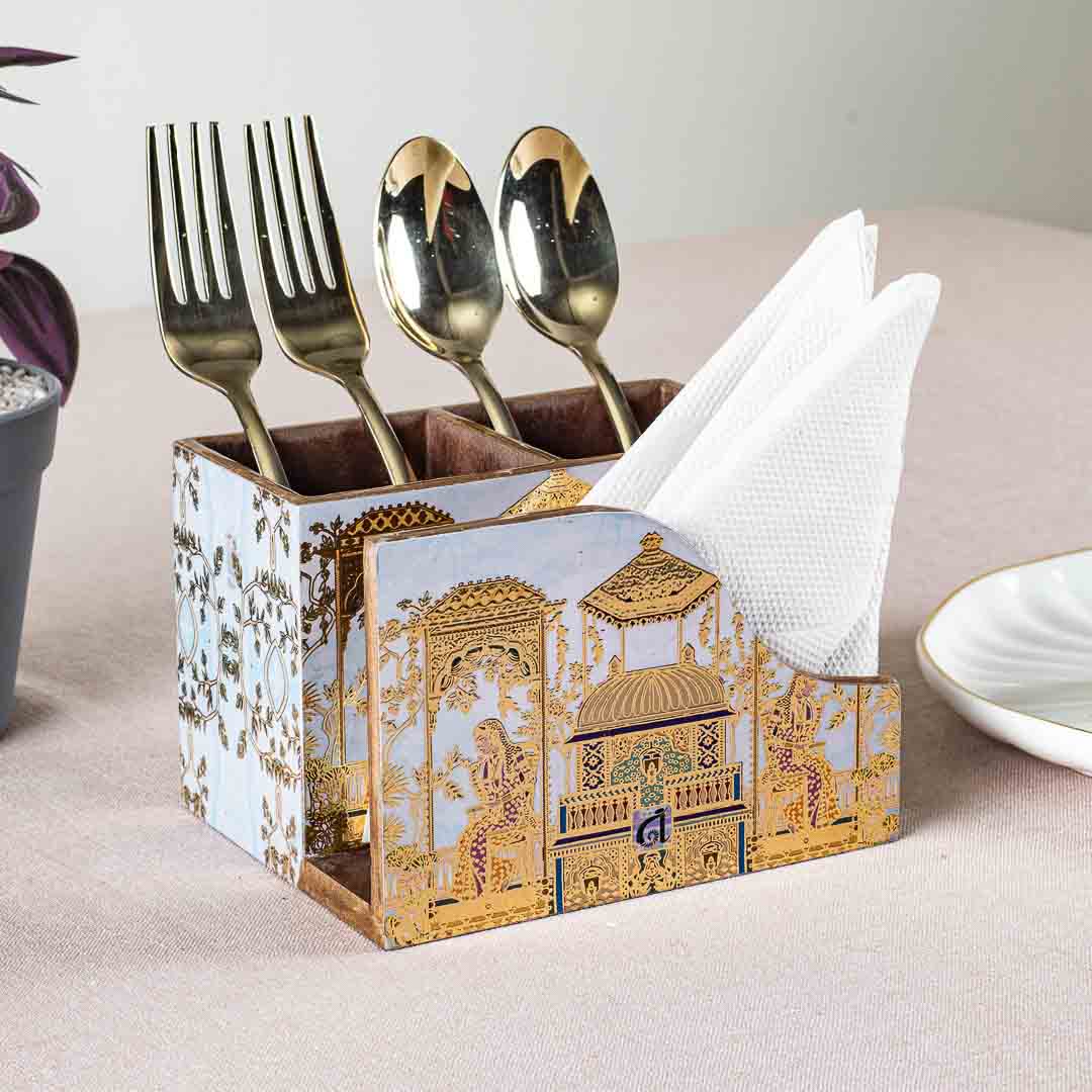 Premium Mughal Mdf Cutlery Npk Holder Design Two 6X4.5X4 Inch