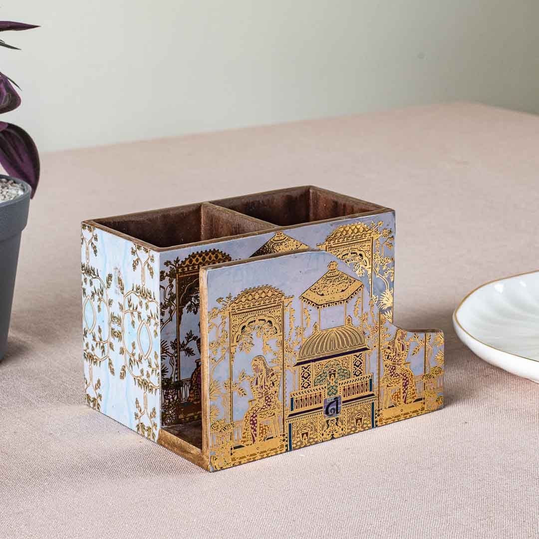 Premium Mughal Mdf Cutlery Npk Holder Design Two 6X4.5X4 Inch