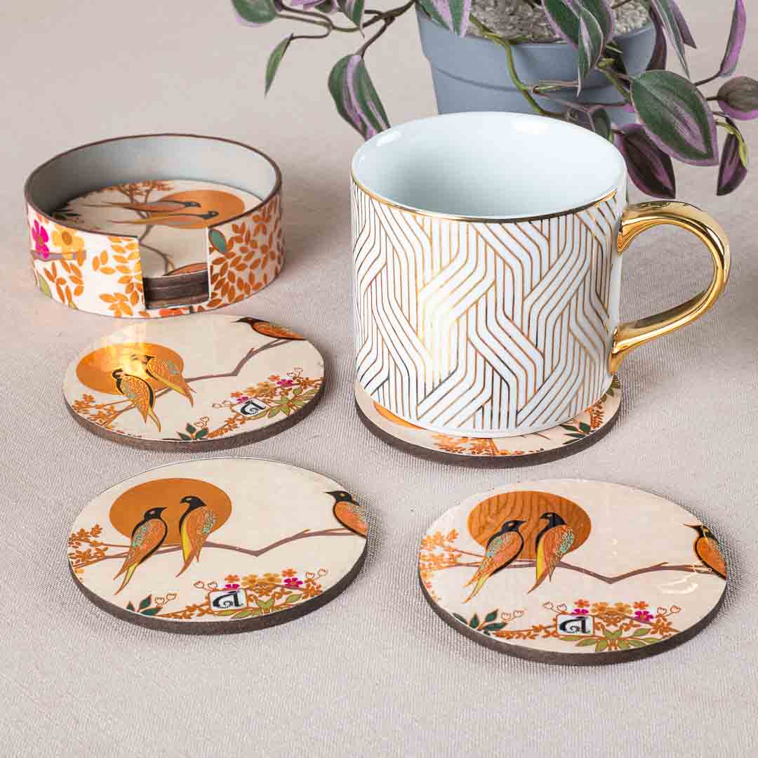 Premium Love Baird Mdf Printed Coaster (06 Pcs Set) Design Nine
