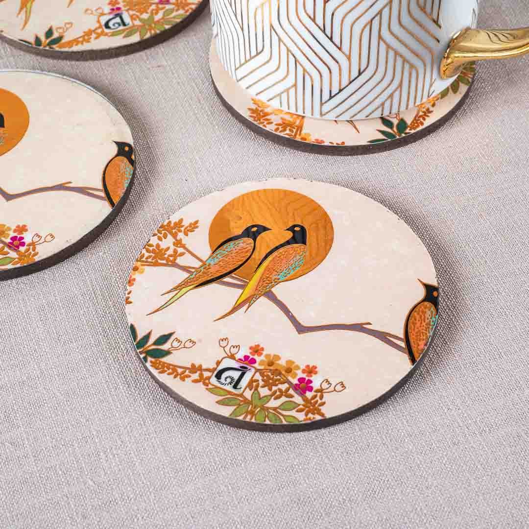 Premium Love Baird Mdf Printed Coaster (06 Pcs Set) Design Nine