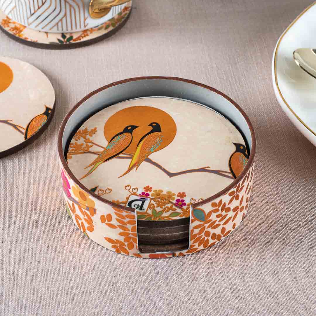 Premium Love Baird Mdf Printed Coaster (06 Pcs Set) Design Nine