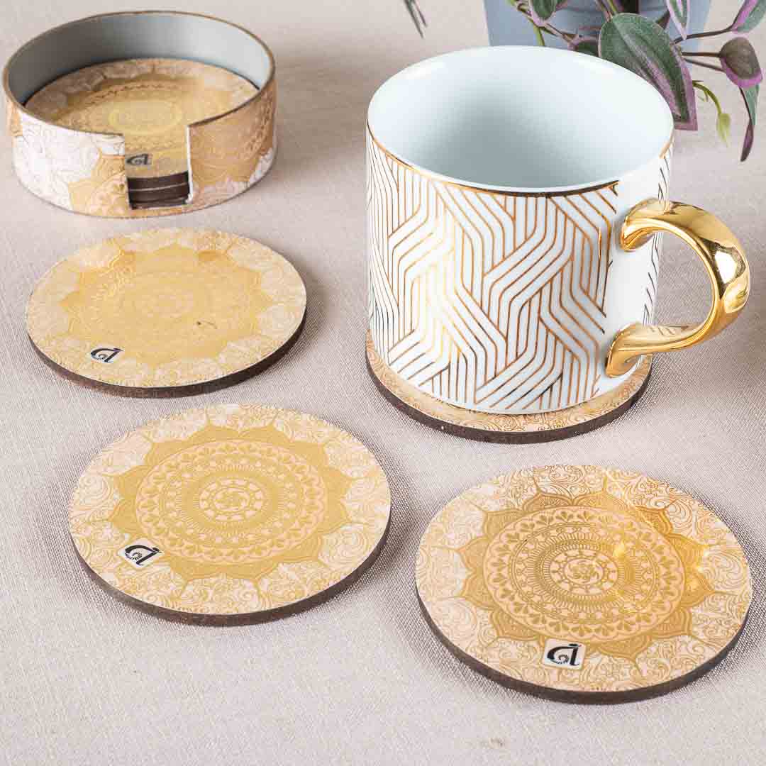 Premium White Gold Mdf Printed Coaster (06 Pcs Set) Design Seven