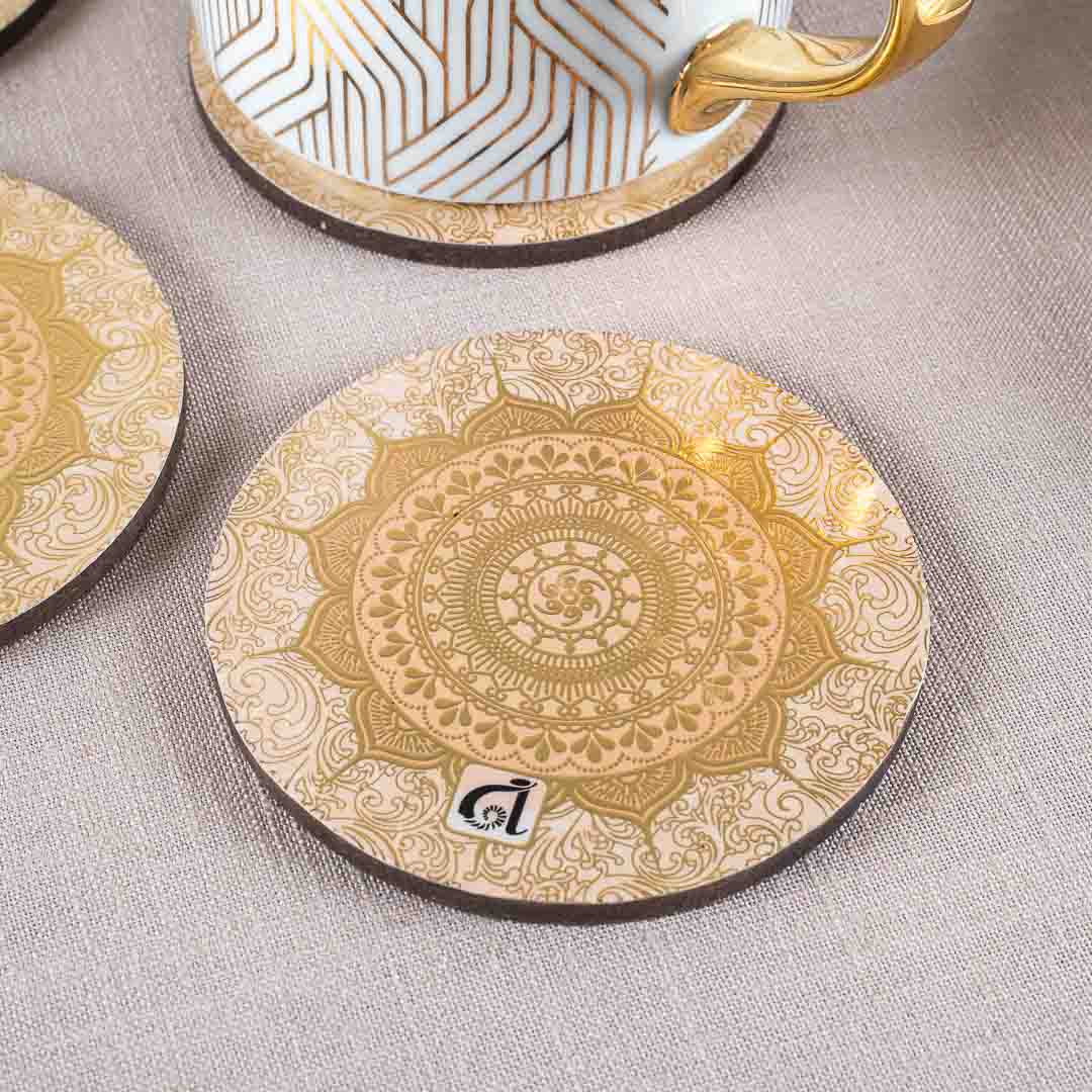 Premium White Gold Mdf Printed Coaster (06 Pcs Set) Design Seven