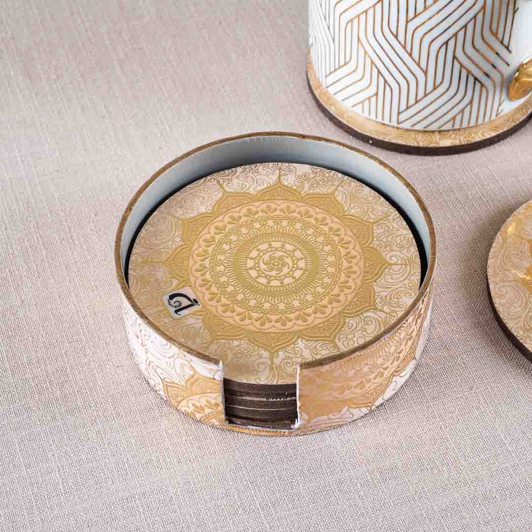 Premium White Gold Mdf Printed Coaster (06 Pcs Set) Design Seven