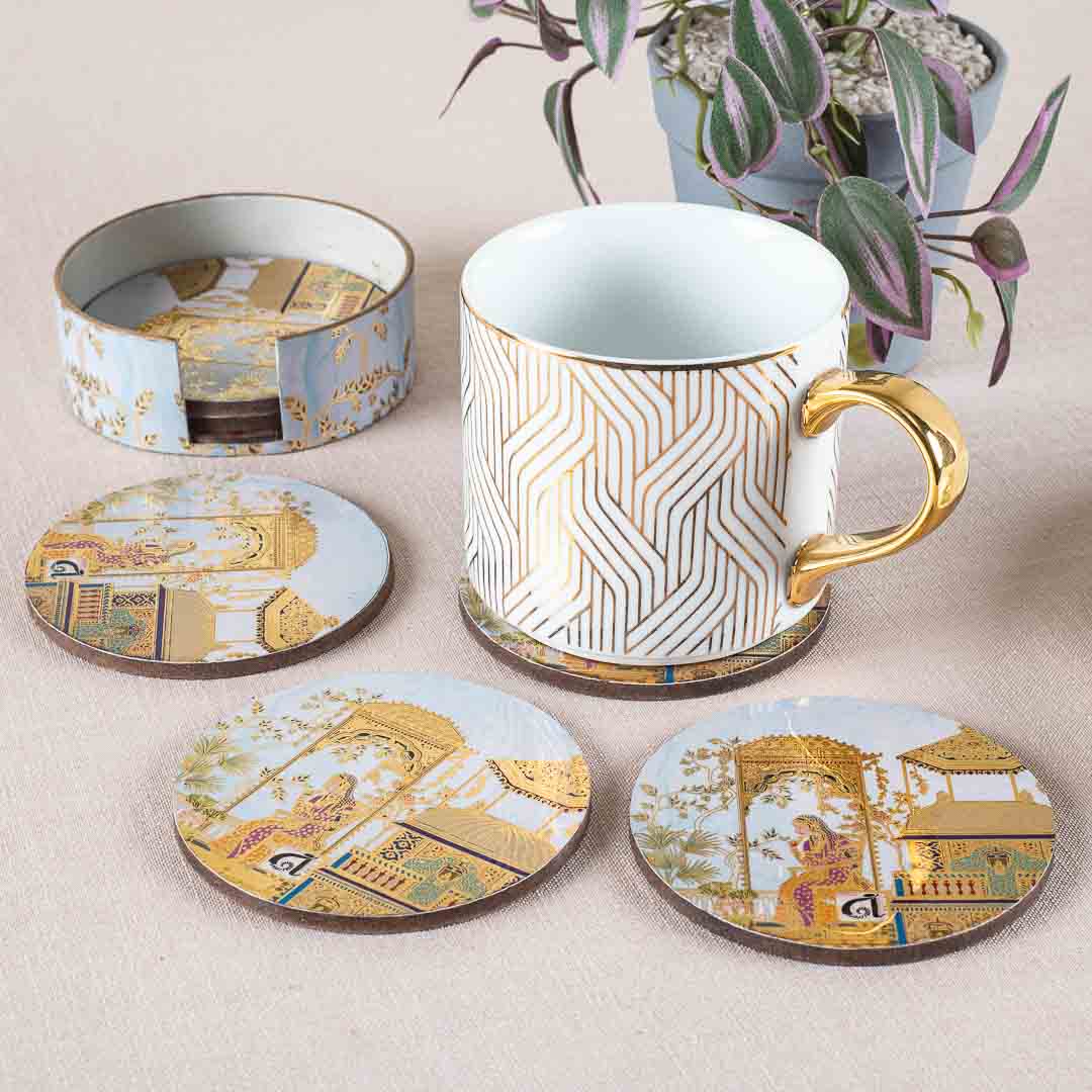 Premium Mughal Mdf Printed Coaster (06 Pcs Set) Design Two
