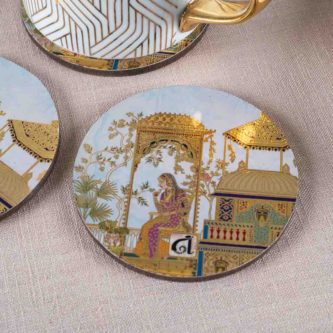 Premium Mughal Mdf Printed Coaster (06 Pcs Set) Design Two