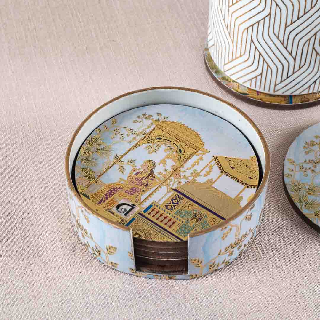 Premium Mughal Mdf Printed Coaster (06 Pcs Set) Design Two