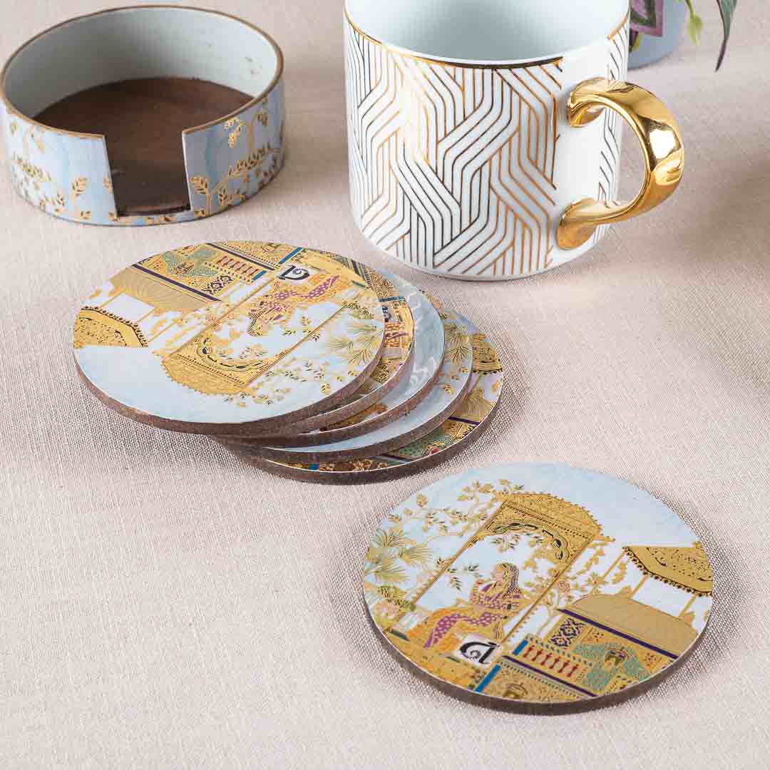 Premium Mughal Mdf Printed Coaster (06 Pcs Set) Design Two