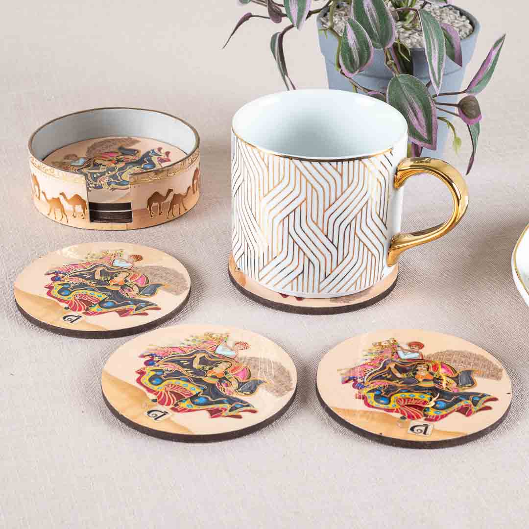Premium Rajasthani Mdf Printed Coaster (06 Pcs Set) Design Eight