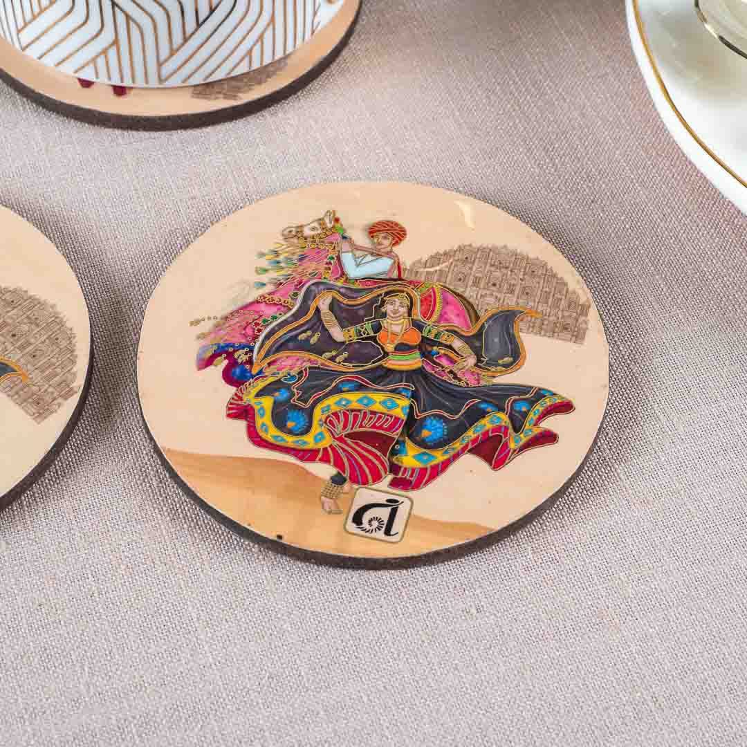 Premium Rajasthani Mdf Printed Coaster (06 Pcs Set) Design Eight
