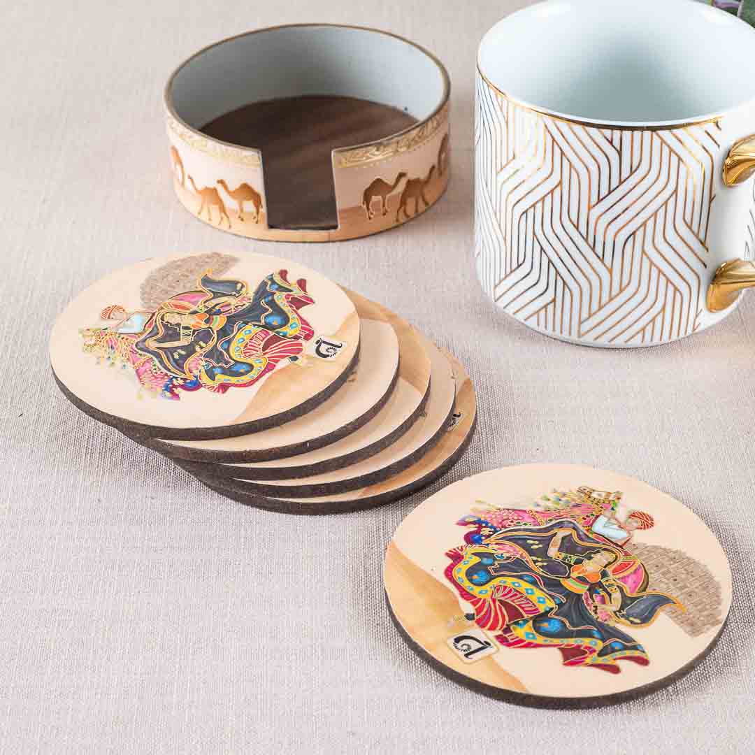 Premium Rajasthani Mdf Printed Coaster (06 Pcs Set) Design Eight