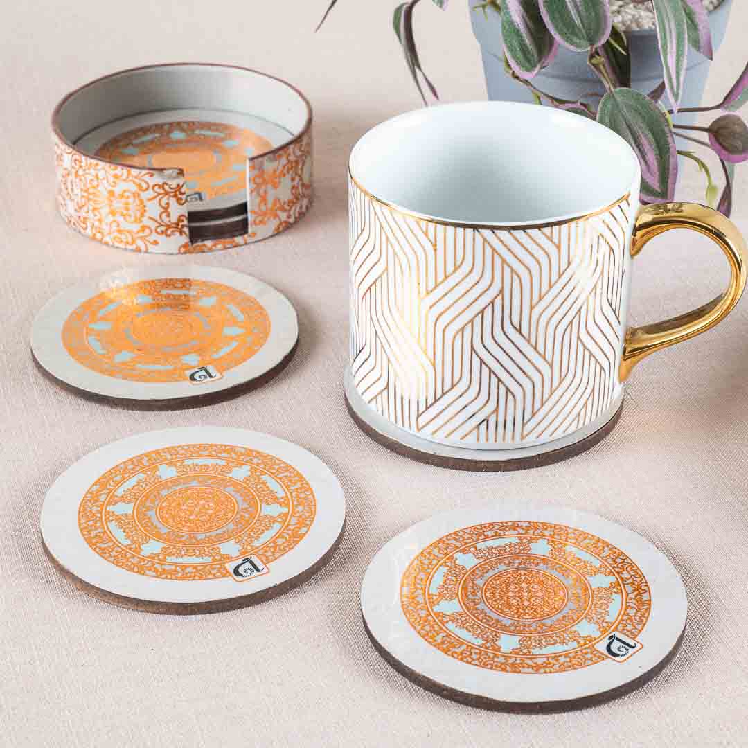 Premium White Gold Mdf Printed Coaster (06 Pcs Set) Design Six