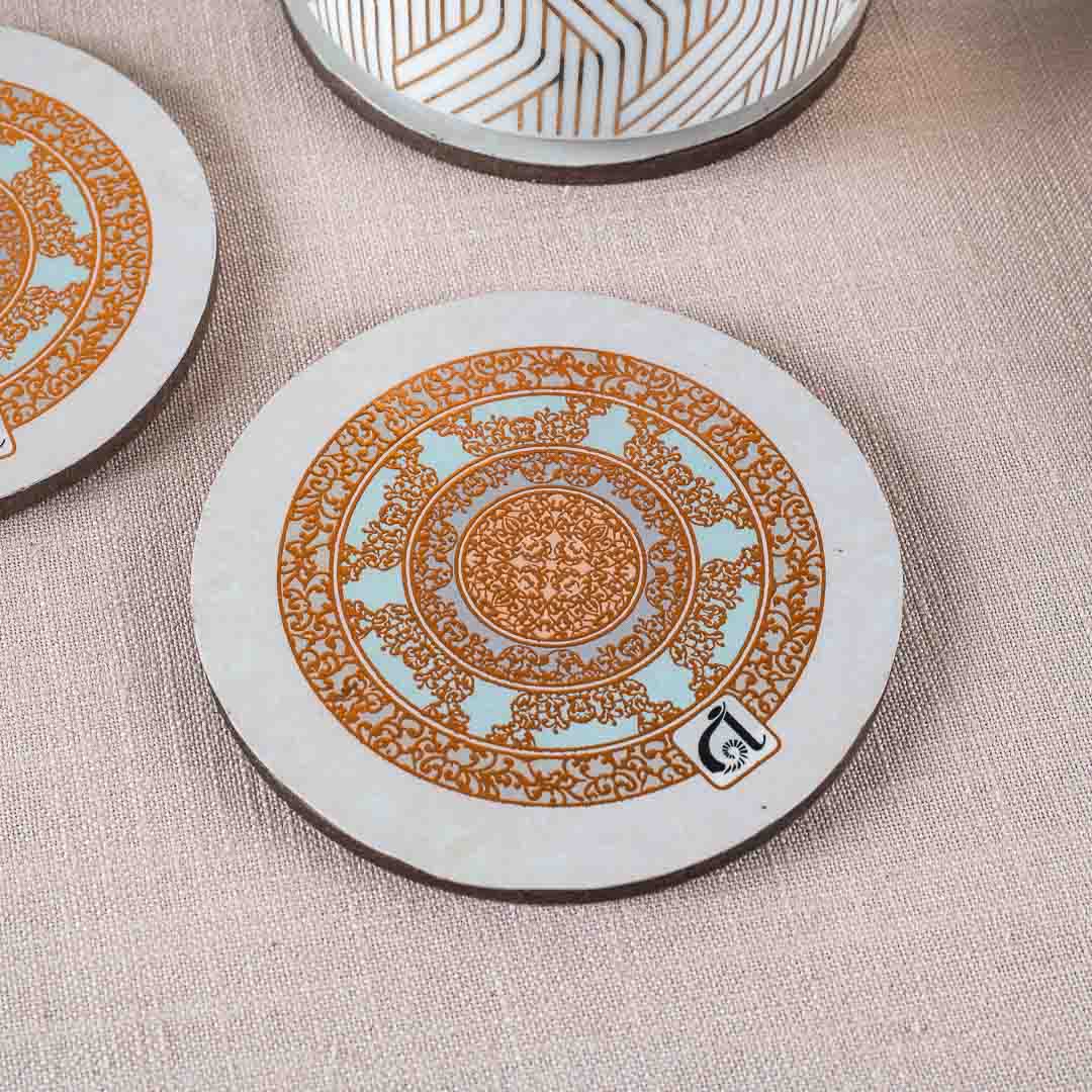 Premium White Gold Mdf Printed Coaster (06 Pcs Set) Design Six
