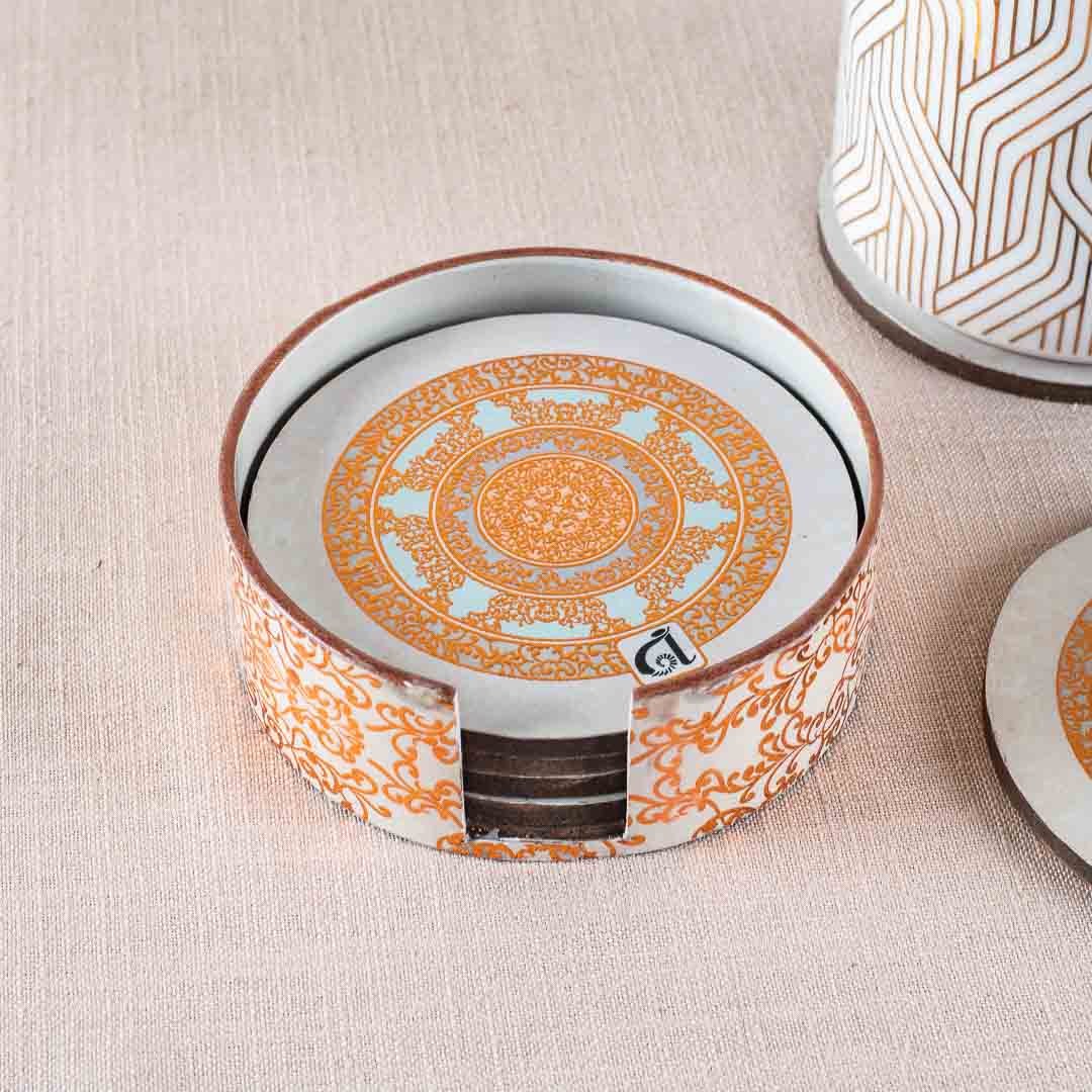 Premium White Gold Mdf Printed Coaster (06 Pcs Set) Design Six