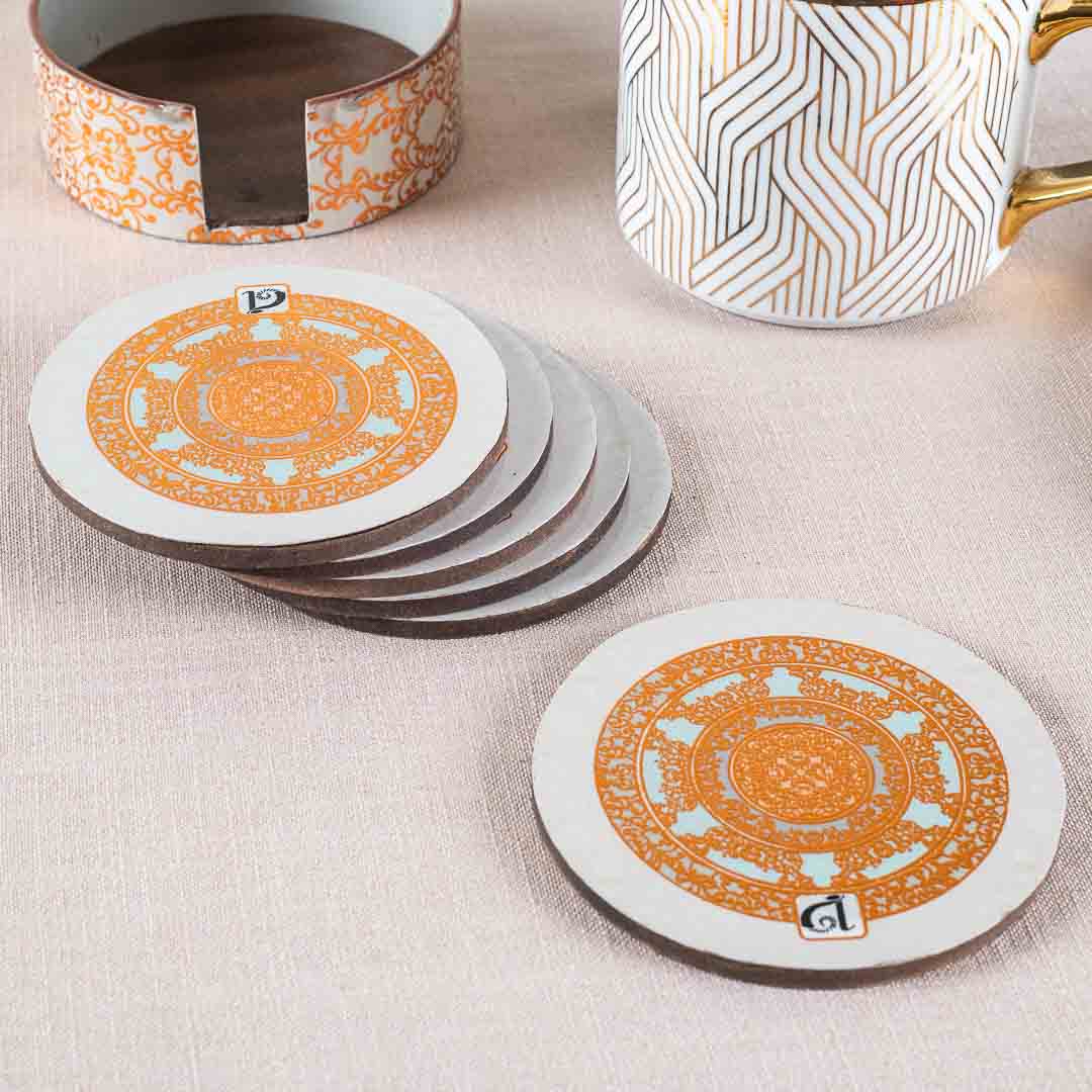 Premium White Gold Mdf Printed Coaster (06 Pcs Set) Design Six