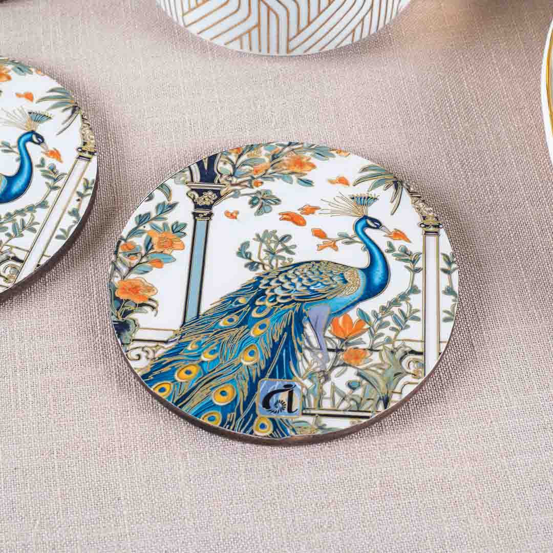 Premium Peacock Mdf Printed Coaster (06 Pcs Set) Design One