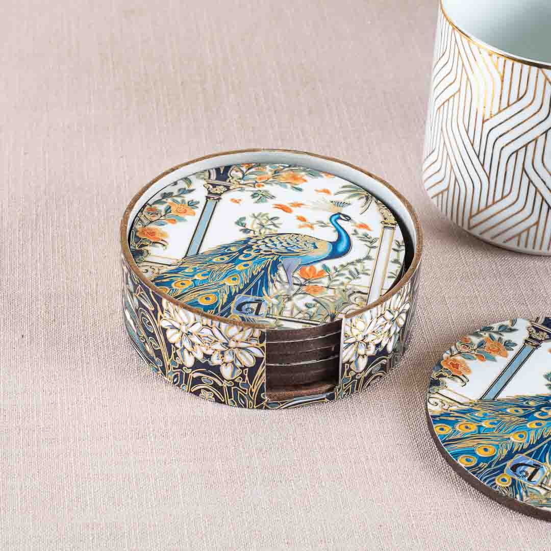 Premium Peacock Mdf Printed Coaster (06 Pcs Set) Design One