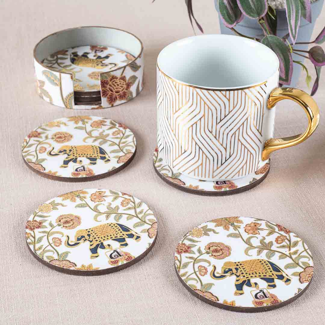 Premium Elephant Mdf Printed Coaster (06 Pcs Set) Design Three
