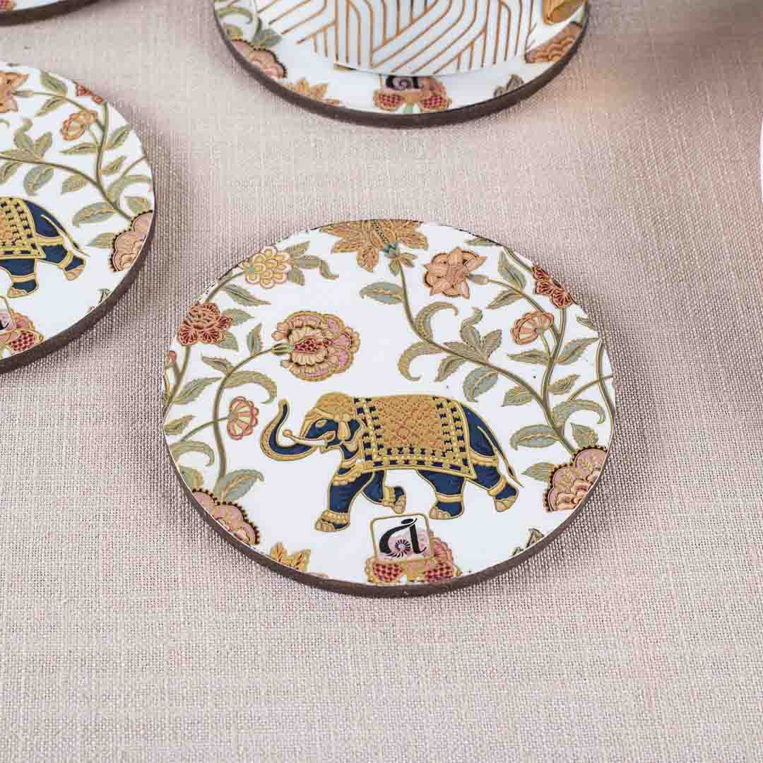 Premium Elephant Mdf Printed Coaster (06 Pcs Set) Design Three