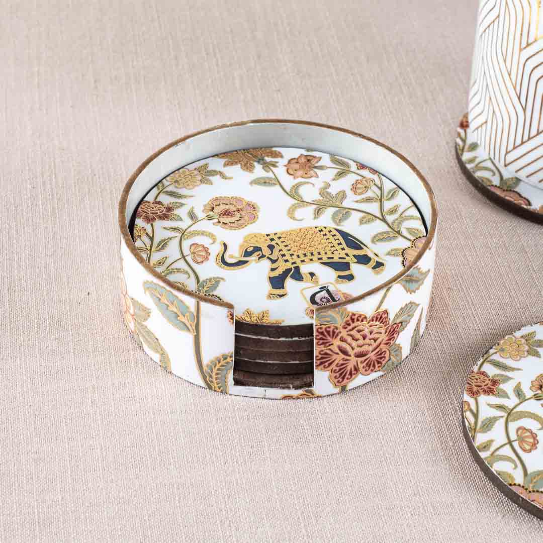Premium Elephant Mdf Printed Coaster (06 Pcs Set) Design Three