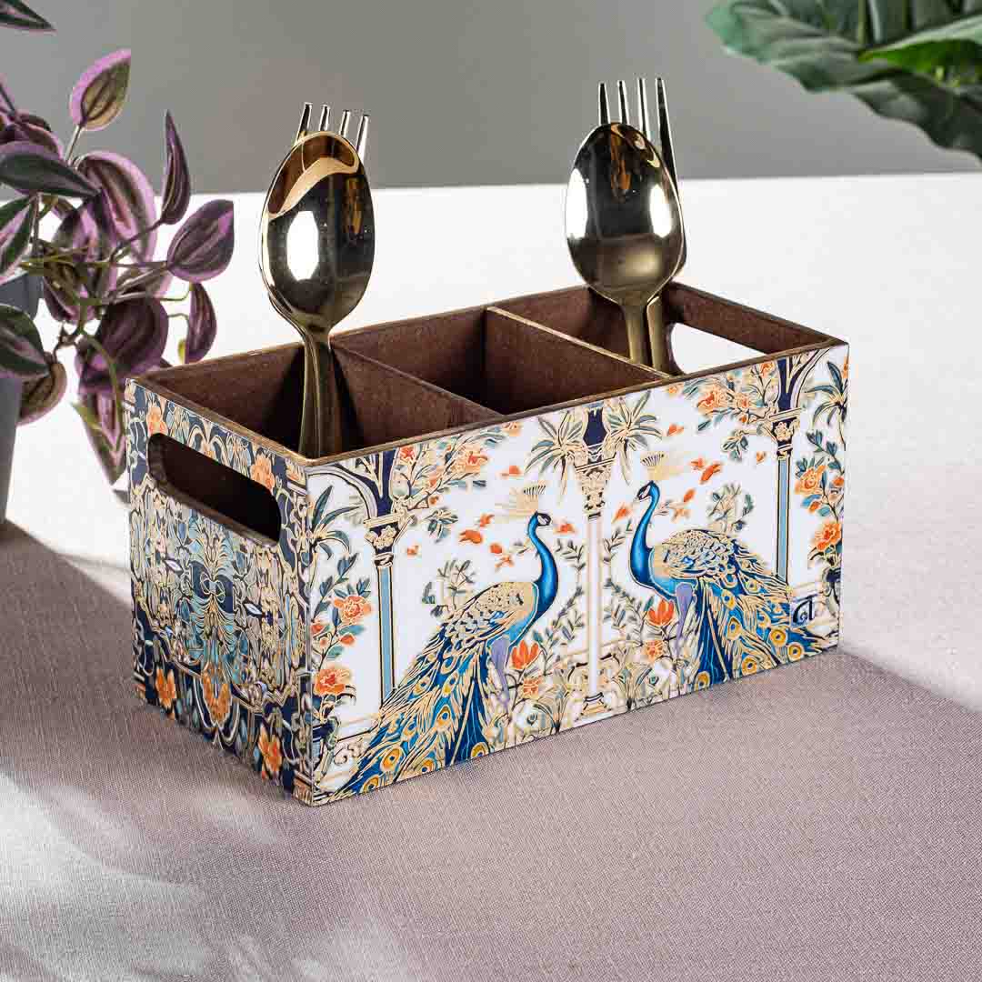 Premium Peacock Mdf Cutlery Holder Design One 8X4X4 Inch