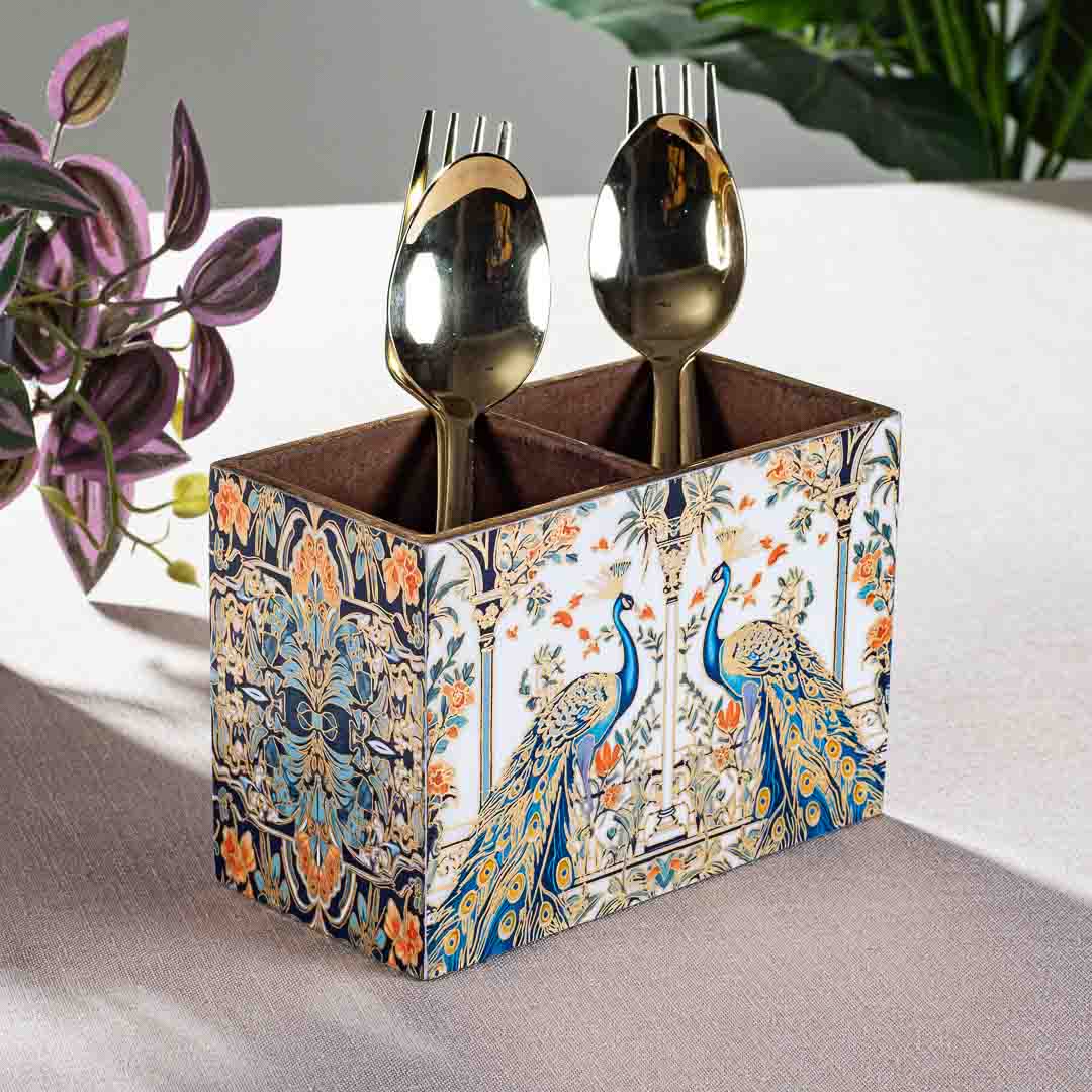 Premium Peacock Mdf Cutlery Holder Design One 6X3X4 Inch