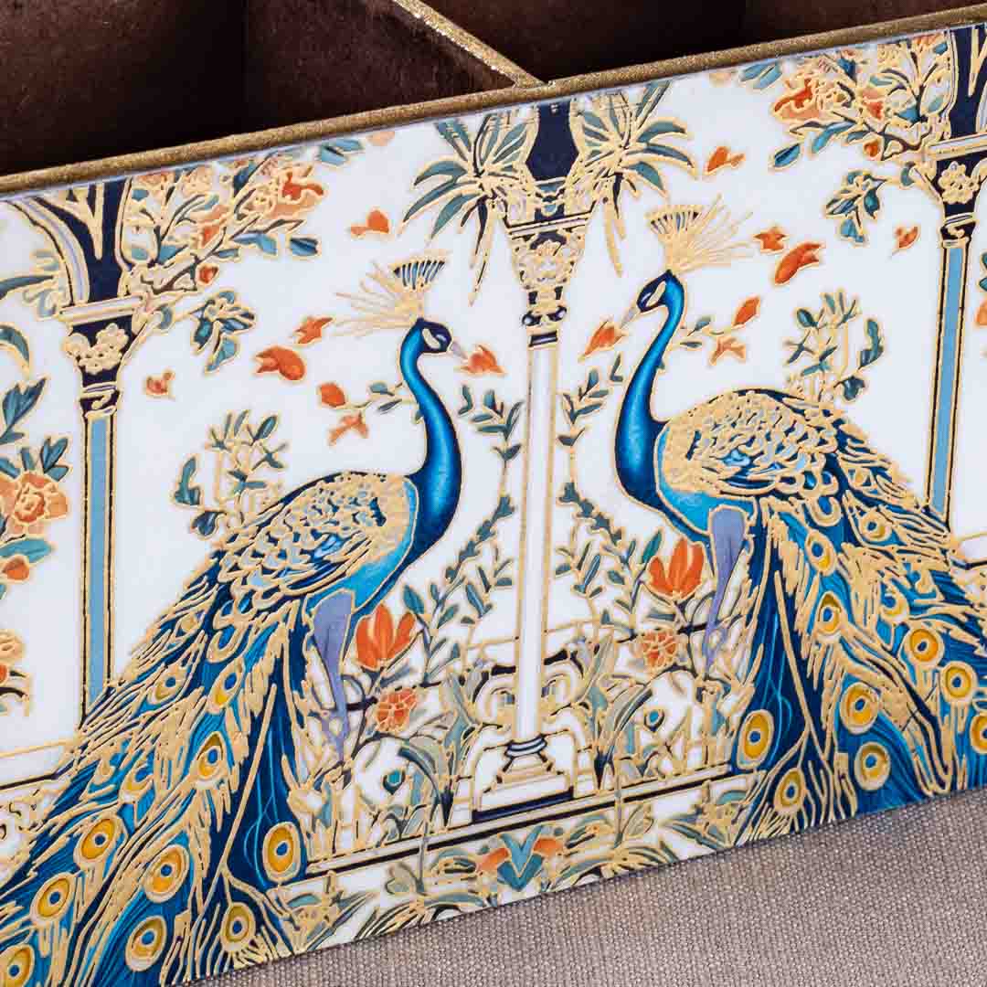 Premium Peacock Mdf Cutlery Holder Design One 6X3X4 Inch