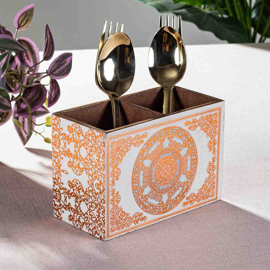 Premium Abstract White Gold Mdf Cutlery Holder Design Six 6X3X4 Inch