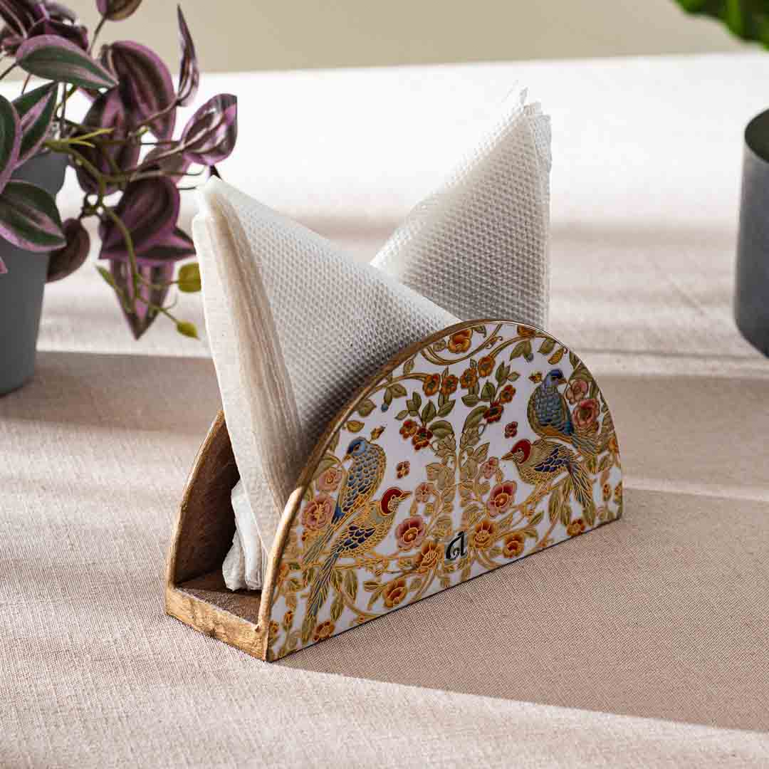 Premium Bird Mdf Napkin Holder Half Round Design Four 6.5X2X3.5 Inch