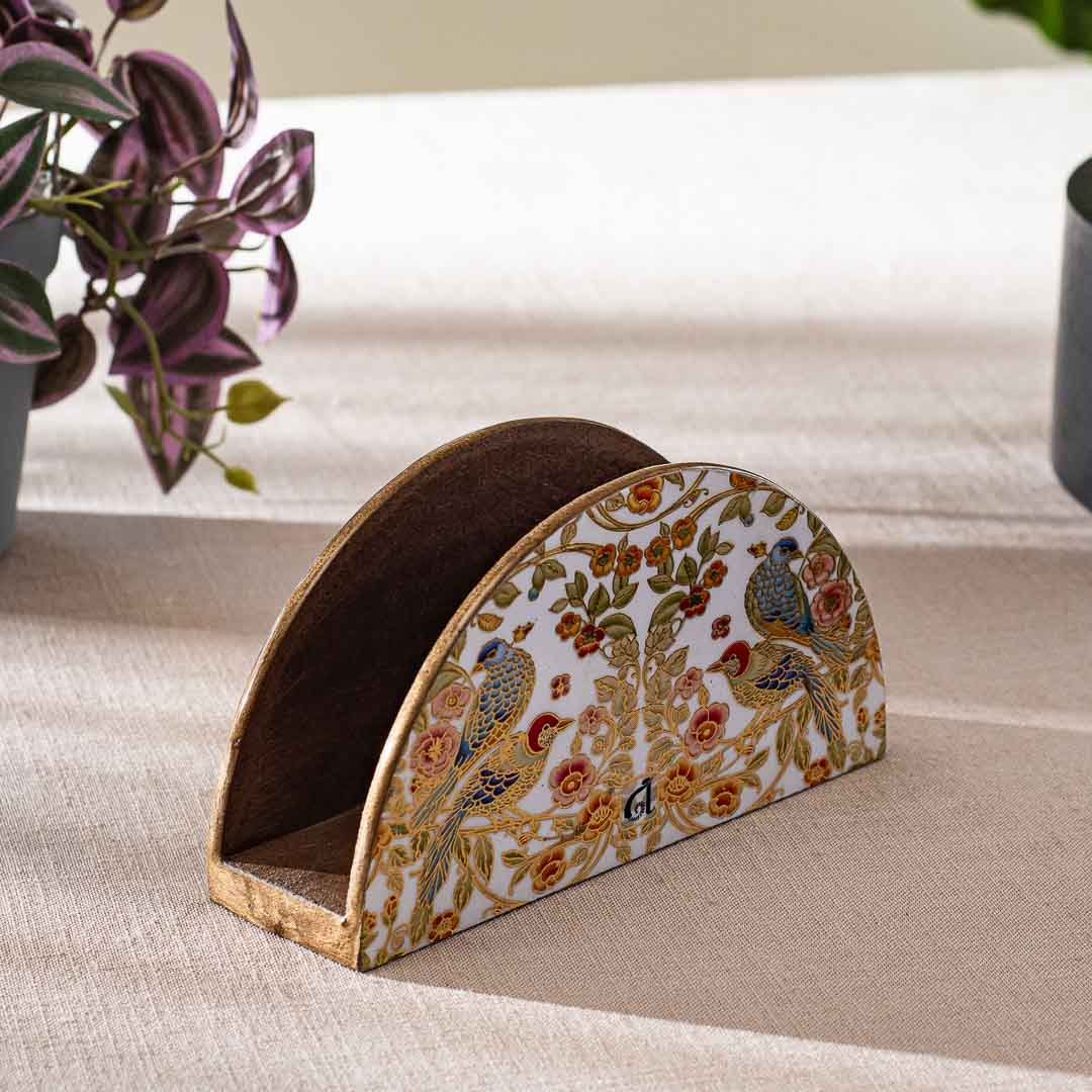 Premium Bird Mdf Napkin Holder Half Round Design Four 6.5X2X3.5 Inch