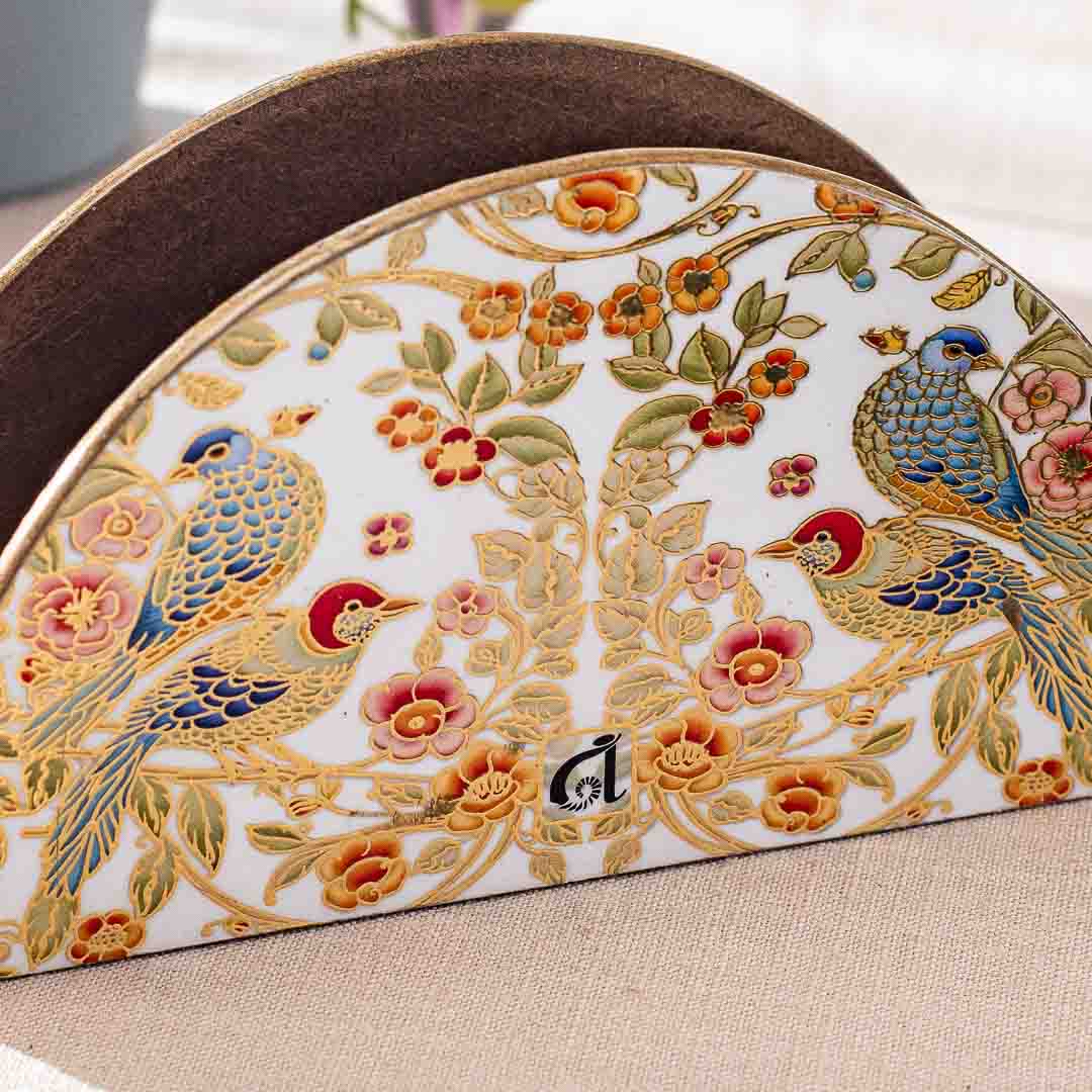 Premium Bird Mdf Napkin Holder Half Round Design Four 6.5X2X3.5 Inch