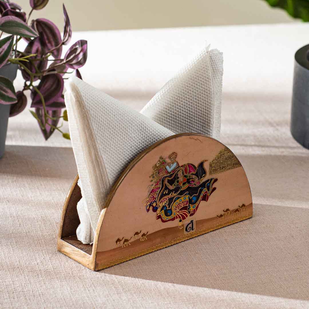 Premium Rajasthani Mdf Napkin Holder Half Round Design Eight 6.5X2X3.5 Inch