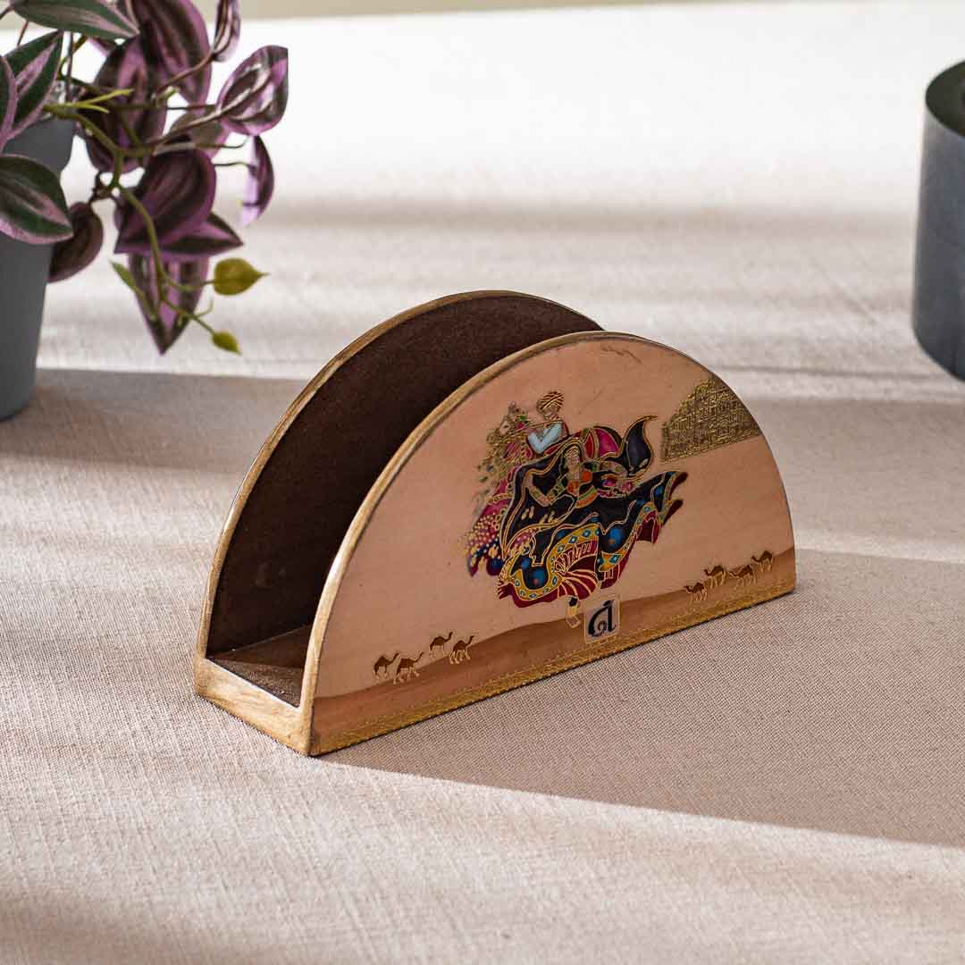 Premium Rajasthani Mdf Napkin Holder Half Round Design Eight 6.5X2X3.5 Inch