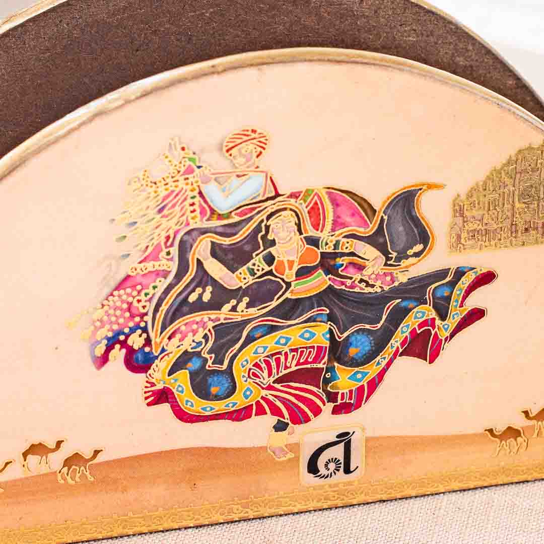 Premium Rajasthani Mdf Napkin Holder Half Round Design Eight 6.5X2X3.5 Inch