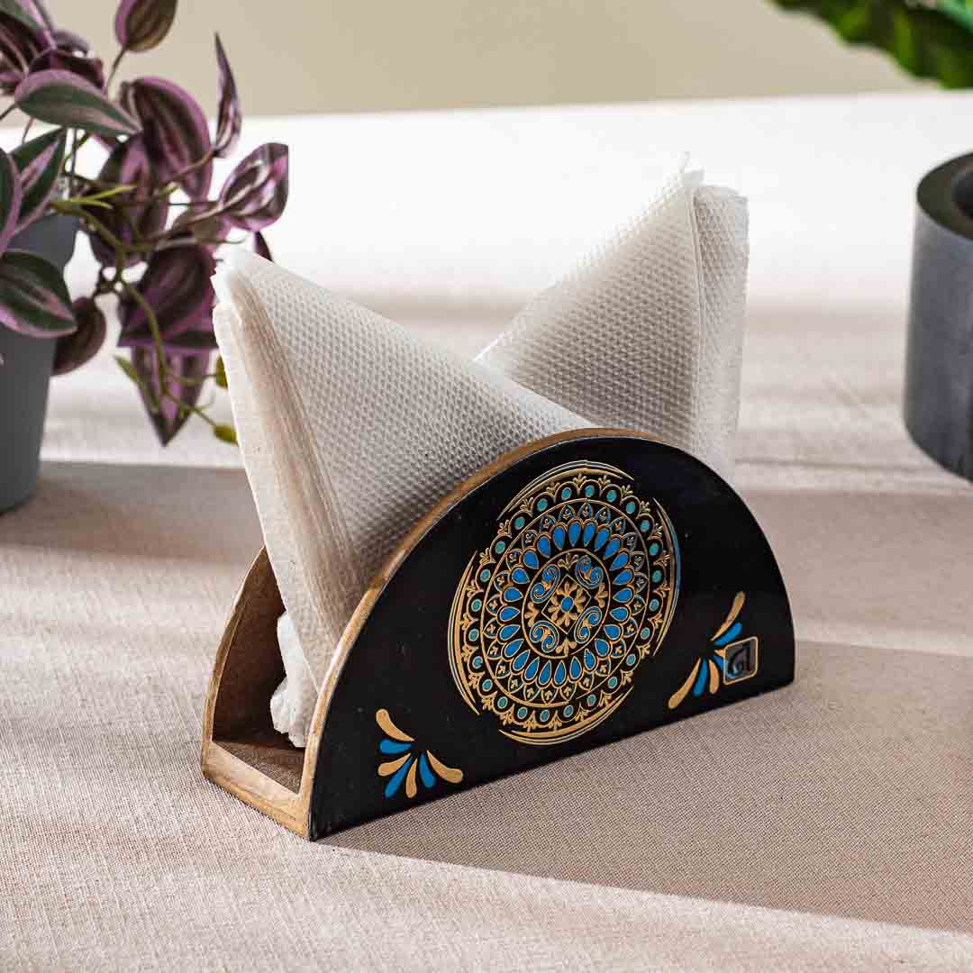 Premium Abstract Mdf Napkin Holder Half Round Design Five 6.5X2X3.5 Inch