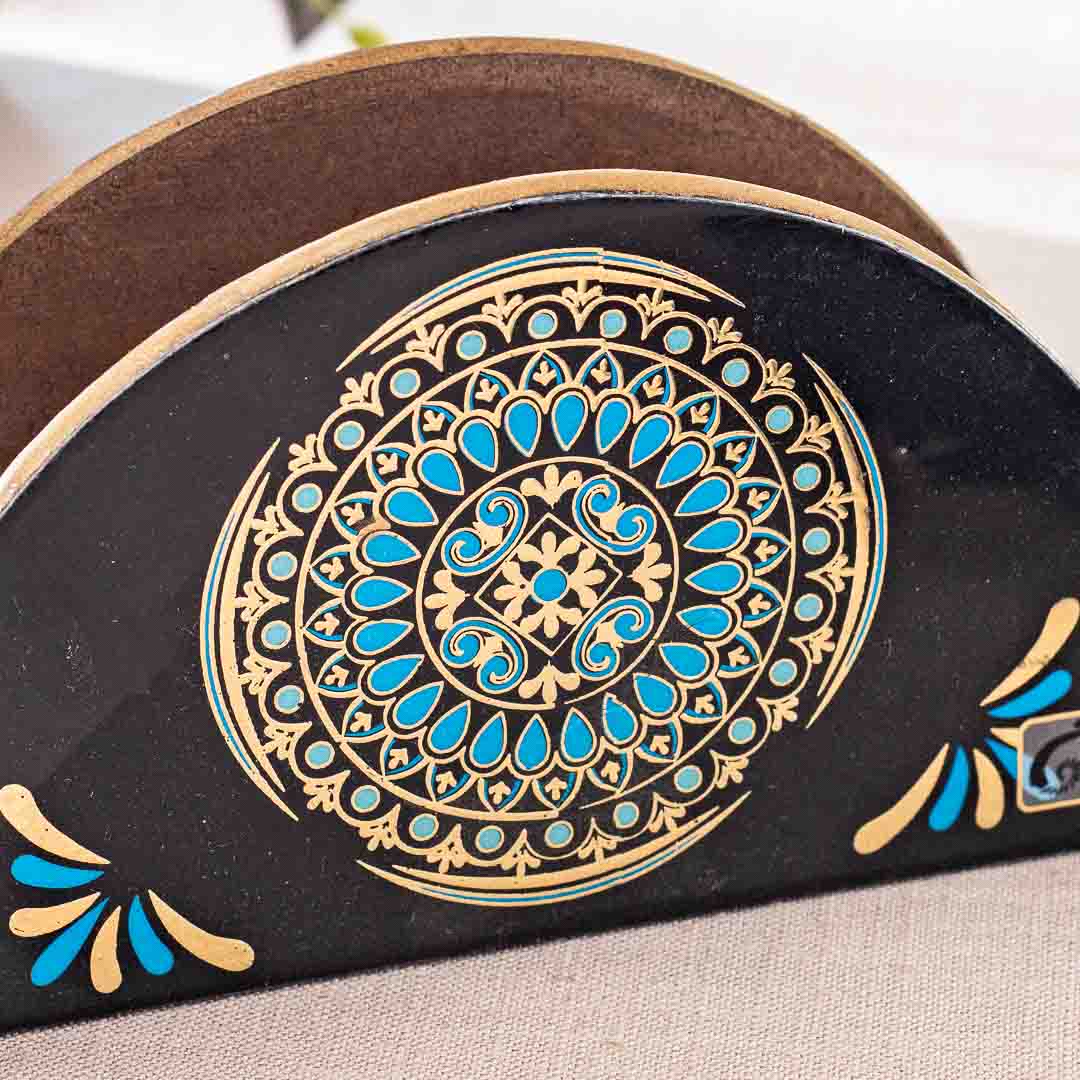 Premium Abstract Mdf Napkin Holder Half Round Design Five 6.5X2X3.5 Inch