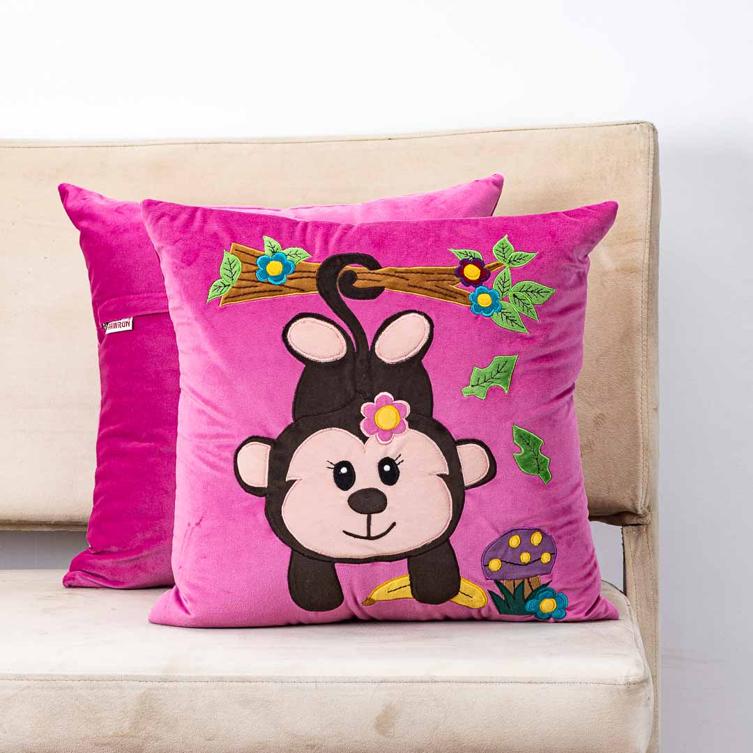 Monkey With Banana Cushion Cover For Kids