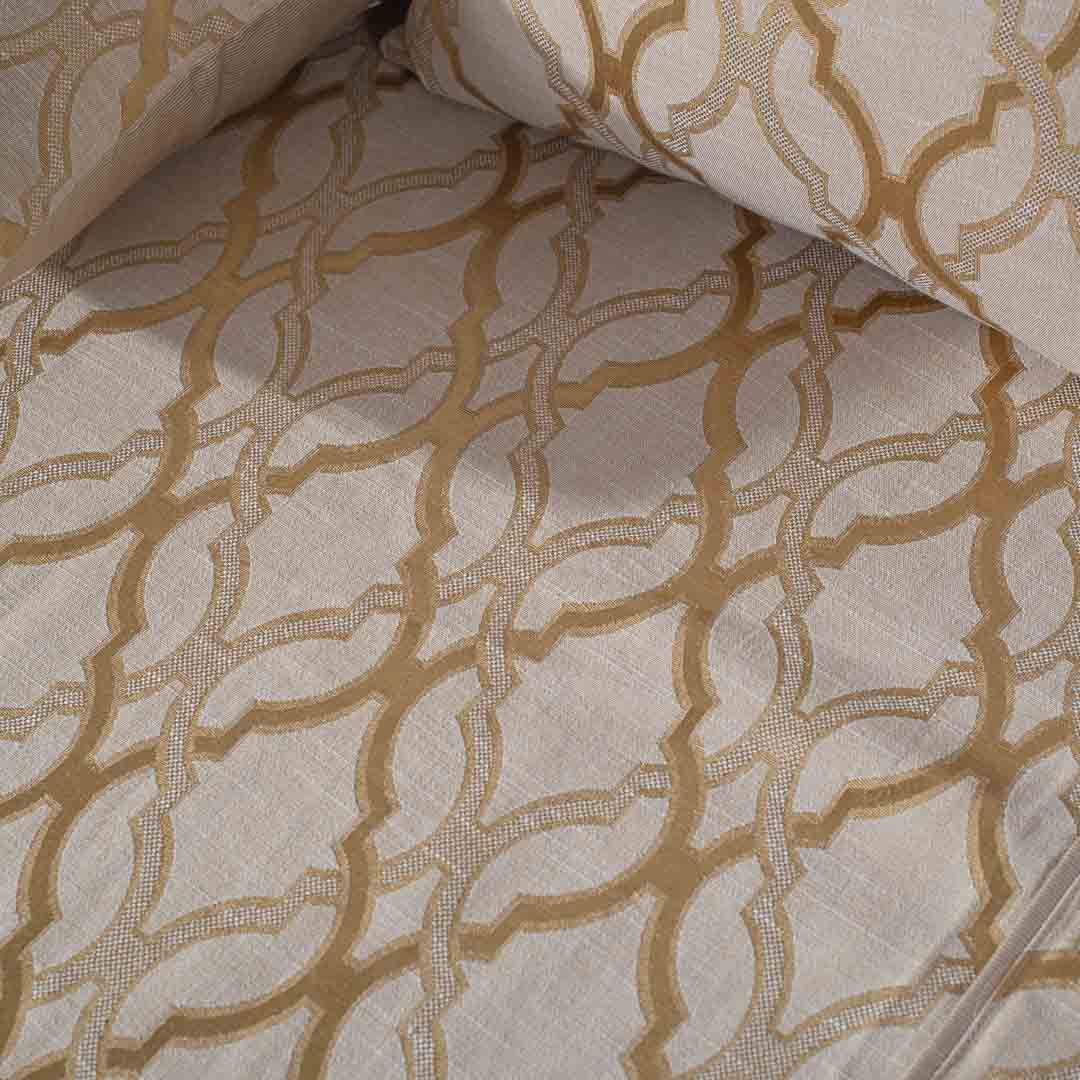 Premium King Size Beige Gold Jacquard Mix (1+2+2) Bed Cover Design Twelve