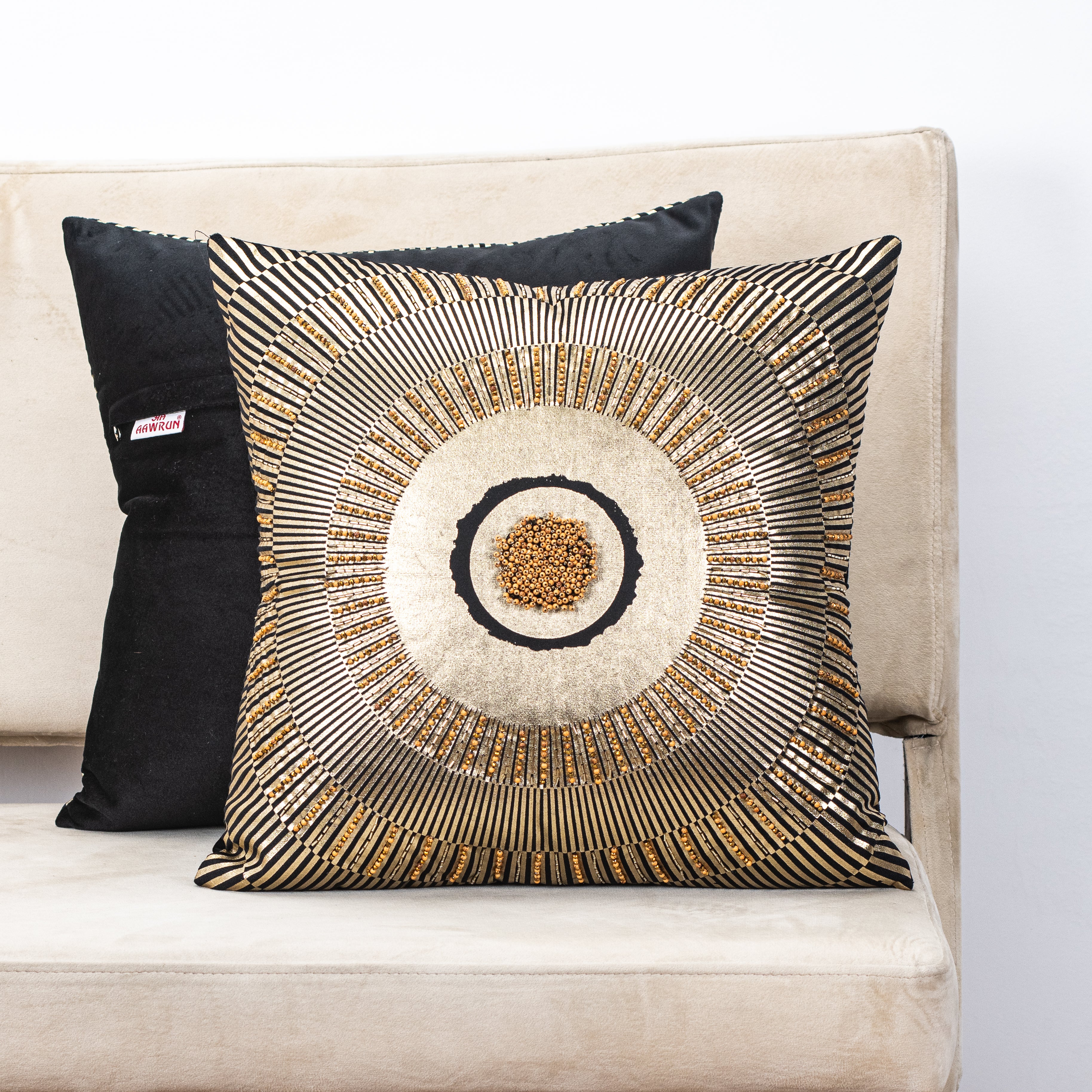 Premium Black Colour Velvet Sunfoil Handwork Cushion Cover