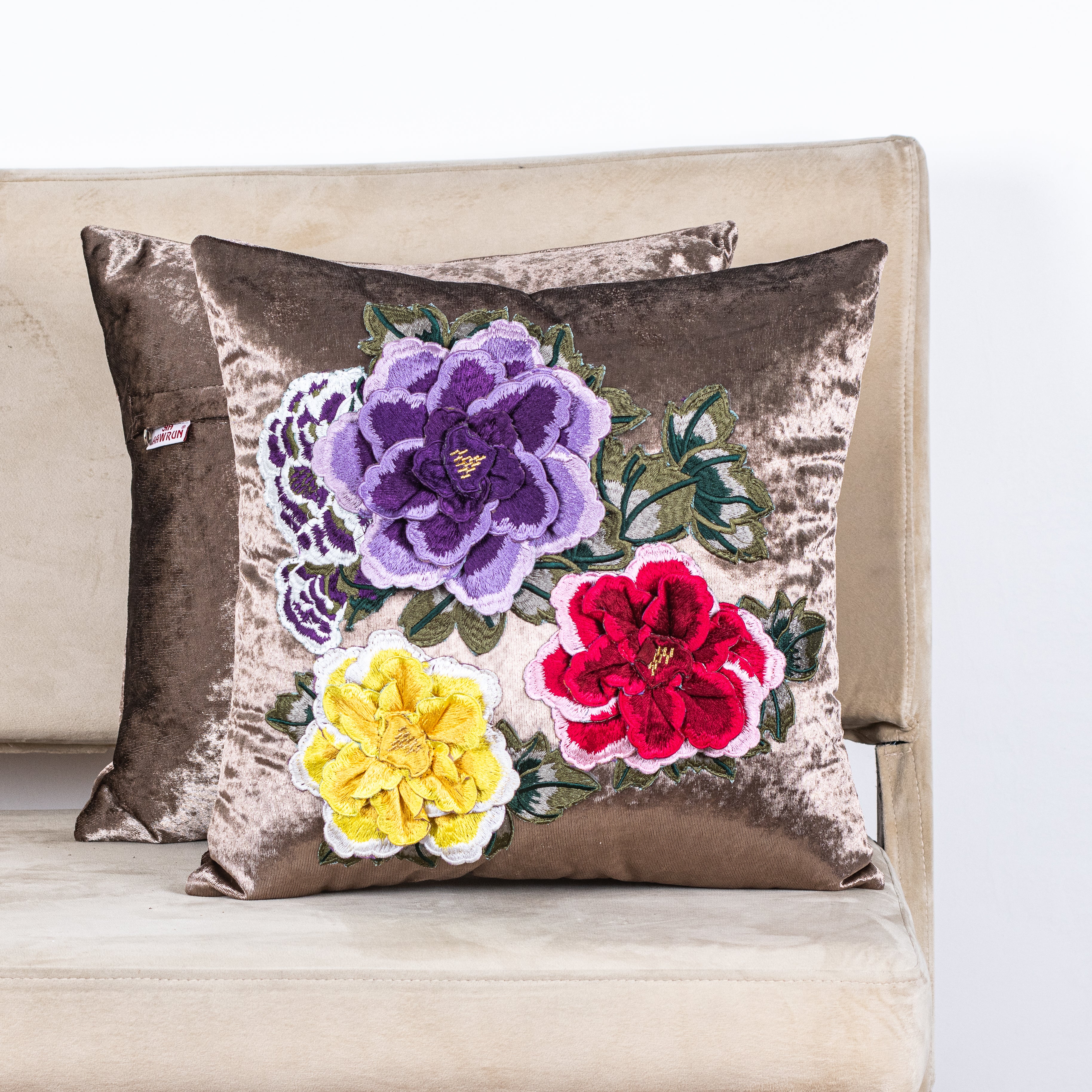 Premium Velvet Shaded Flower Patch Cushion Cover