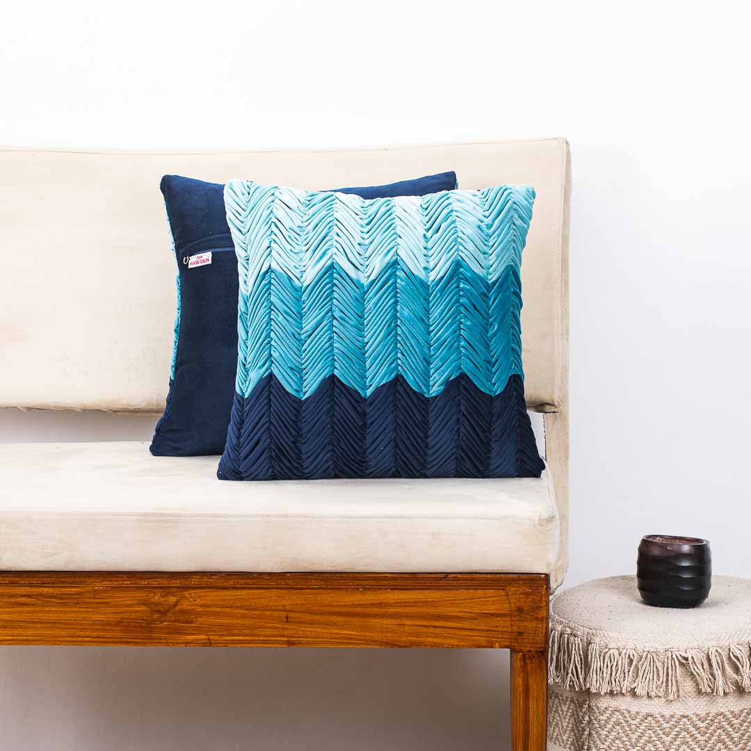 Premium Shaded Gathered Zig-Zag Design Cushion Cover