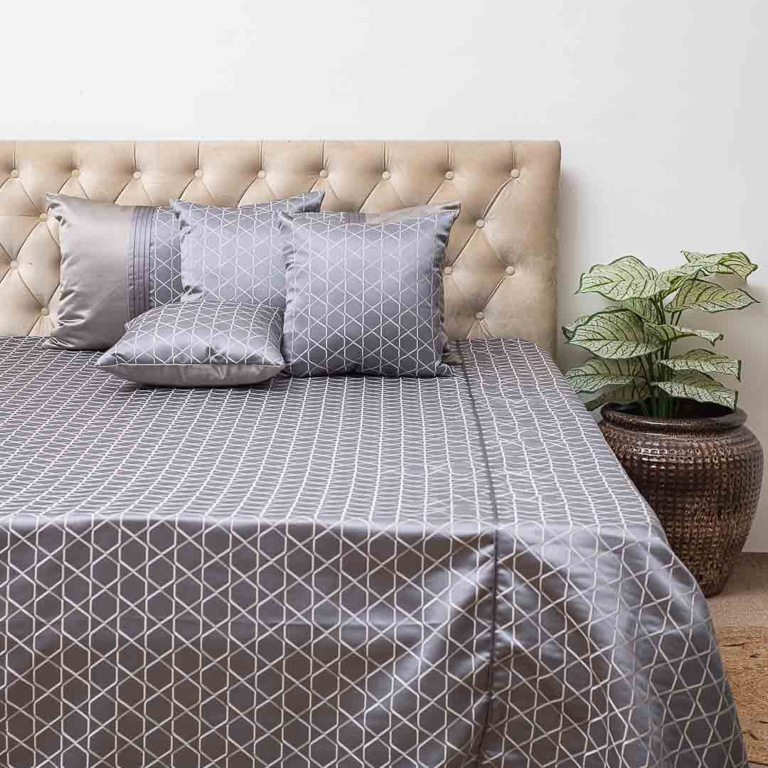 Premium King Size Dark Grey Jacquard Mix (1+2+2) Bed Cover Design Twenty