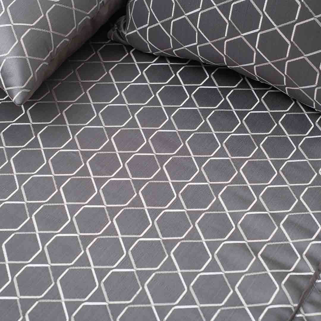 Premium King Size Dark Grey Jacquard Mix (1+2+2) Bed Cover Design Twenty