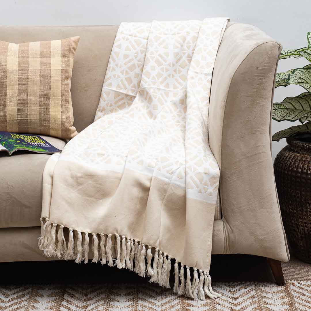 Premium Jacquard Cream Colour Throw