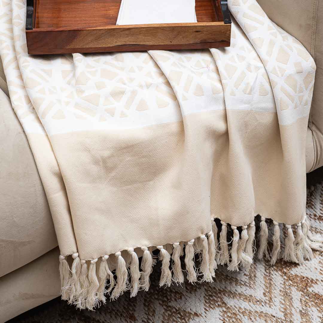 Premium Jacquard Cream Colour Throw