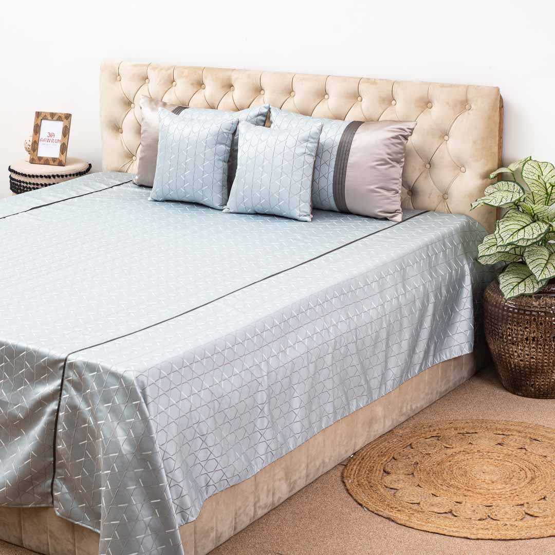 Premium King Size Blue- Grey Jacquard Mix (1+2+2) Bed Cover Design Twenty Three