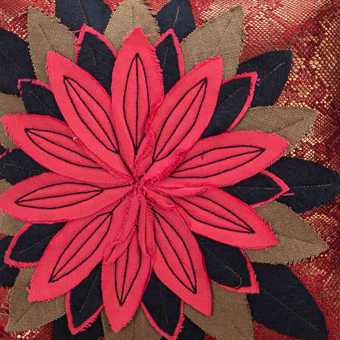 Bold Maroon Cotton 16x16 Cushion Cover with 3D Appliqué Flower