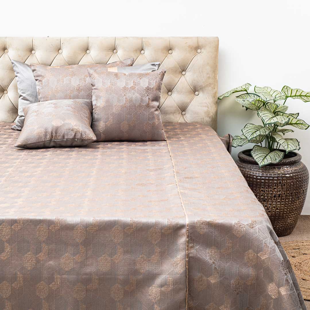 Premium King Size Rose- Gold Jacquard Mix (1+2+2) Bed Cover Design Twenty Four
